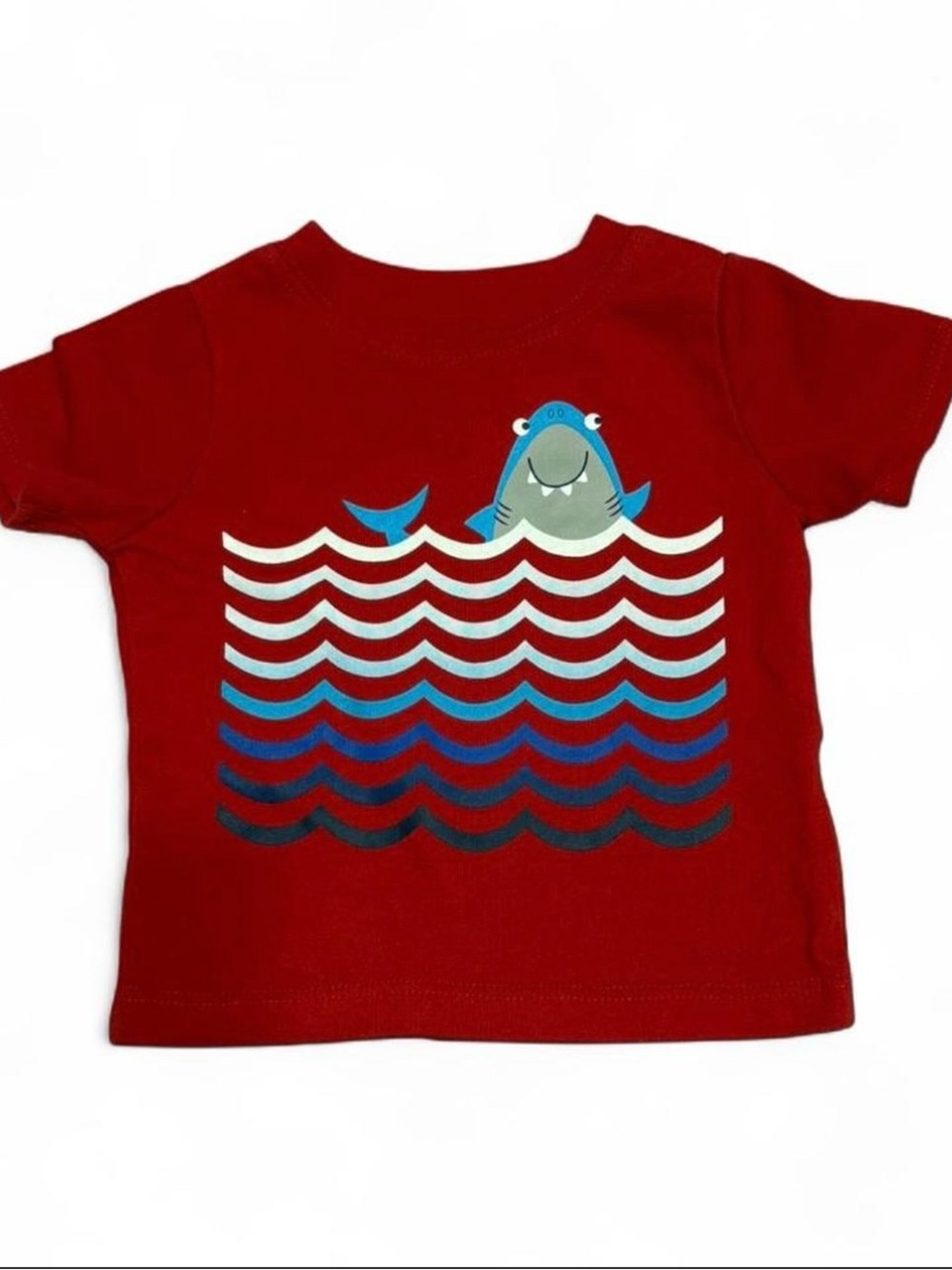 Garanimals Red White Blue Short Sleeve Tee with Shark Wave Graphic